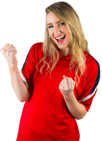 cheerful blond woman in red celebrating victory transparent background - Download Free Stock Videos Pikwizard.com