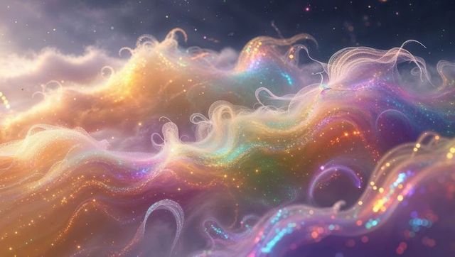 Ethereal luminous waves with sparkling stardust in fantasy space