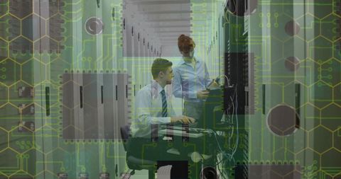 Virtual Interface Overlay on Professionals in Data Center - Download Free Stock Images Pikwizard.com