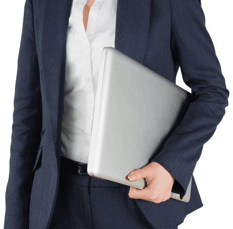 Transparent Mid Section Businesswoman Holding Laptop Professional Concept