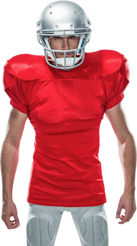 Transparent serious american football player in red uniform