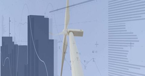 Wind Turbine with Modern Data Visualization Backdrop