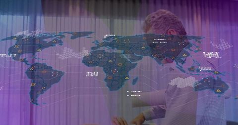 Professional Analyzing Global Data Trends and Risks in Modern Office