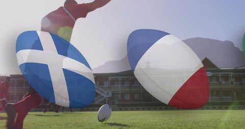 Players Competing with Rugby Balls Displaying National Flags - Download Free Stock Images Pikwizard.com