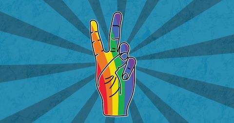 Rainbow Peace Gesture on Vibrant Blue Background - Download Free Stock Images Pikwizard.com