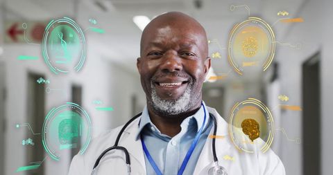 Smiling Doctor with Digital Interface Representing Medical Science