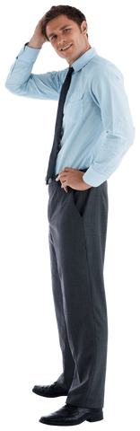 Transparent Confident Businessman Posing with Hand on Head