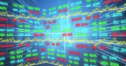 Dynamic Visualization of Stock Market Data on Blue Background