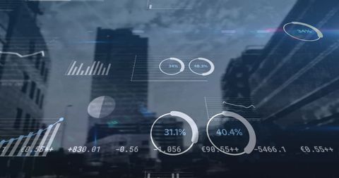 Futuristic Financial Data Overlaid on Urban Skyline - Download Free Stock Images Pikwizard.com