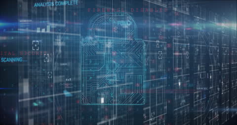 Digital Security Padlock with Data Network Interface Animation