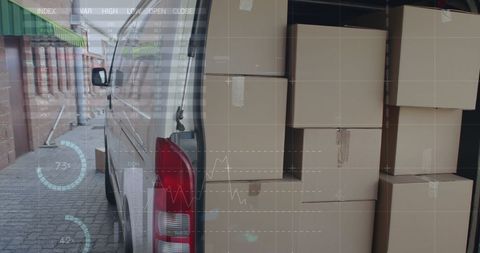 Logistics van loaded with cardboard boxes for shipping