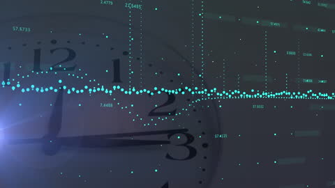 Digital Financial Data Analysis Overlaying Clock Face