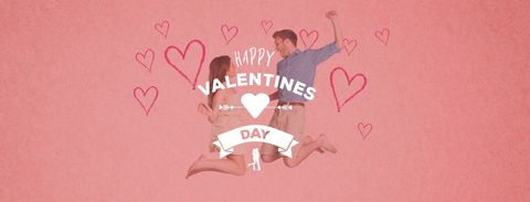 Happy Valentine's Day Couple Jumping with Hearts - Download Free Stock Templates Pikwizard.com