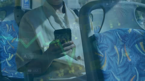 Businessman Analyzing Market Data on Smartphone in Bus