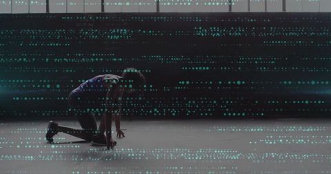 Athlete Starting Dairy with Data Overlay Illustrating Performance