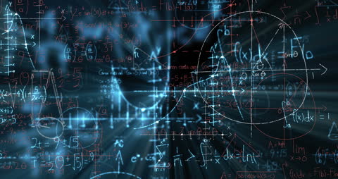 Digital Display of Mathematical Formulas and Diagrams in Futuristic Style