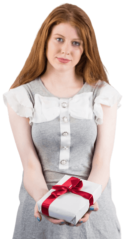 smiling redhead girl offering gift with bow on transparent background - Download Free Stock Videos Pikwizard.com