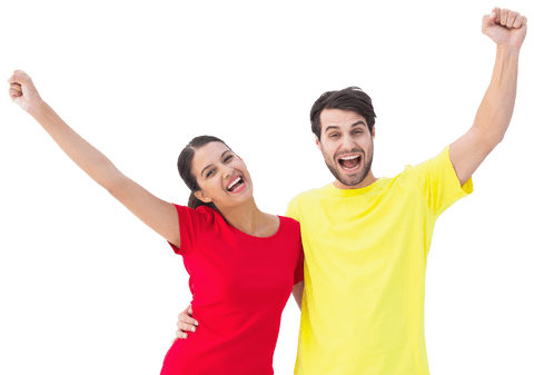 Transparent Enthusiastic Couple Celebrating Victory Together