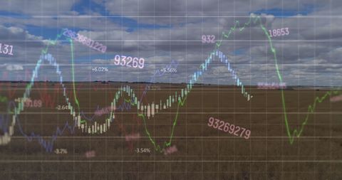 financial data graph overlay on agricultural field - Download Free Stock Images Pikwizard.com