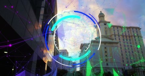 Futuristic Holographic Display Over Modern Cityscape