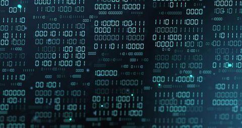 Glowing Binary Matrix Streaming Teal Code Background for Cybersecurity Data Visualization
