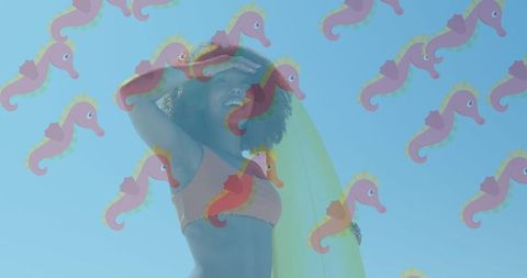 Tropical beach vibes with seahorse overlay concept