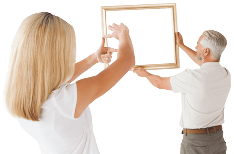 transparent happy couple hanging an empty wooden frame - Download Free Stock Videos Pikwizard.com