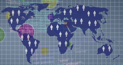 Global Communication Concept with Human Icons on World Map - Download Free Stock Images Pikwizard.com