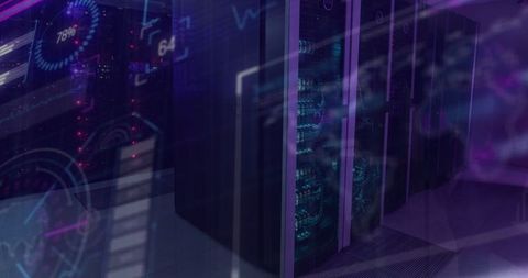 Futuristic digital processing with data servers in background
