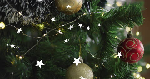 Festive Christmas Tree with Baubles and Falling Snowflakes Animation