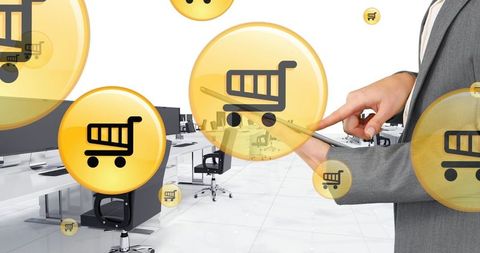 Digital Shopping Carts Hovering in Modern Office