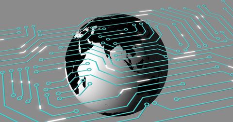 Globe with Circuit Board Pattern Depicting Global Connectivity - Download Free Stock Images Pikwizard.com
