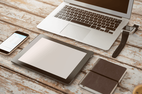 transparent digital devices and notebook on rustic background - Download Free Stock Videos Pikwizard.com