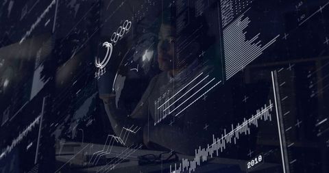 Businessman Engaged with Holographic Financial Analytics