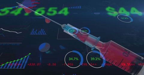 Syringe Overlapping Financial Data Visuals in Medical Context