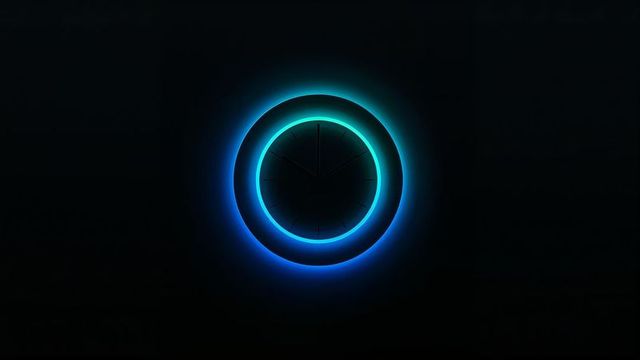 Floating Neon Clock Interface in Dark Digital Space
