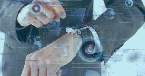 Futuristic Digital Interface and Smartwatch Interaction