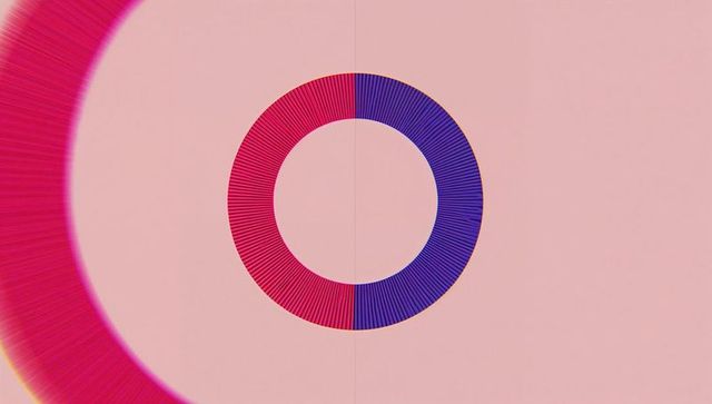 Abstract geometric spoked ring in red and purple