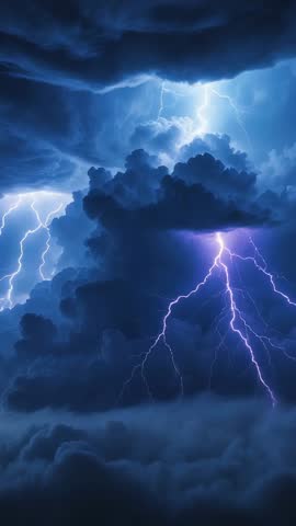 Cumulonimbus Cloud Releasing Violet and White Lightning in Vertical Storm Video