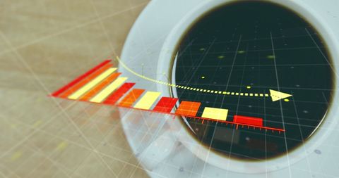 Digital graph overlay with coffee symbolizing business analysis