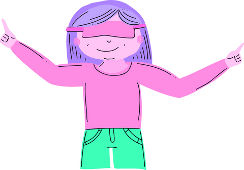Cartoon Girl with VR Visor Giving Thumbs Up Transparent Design