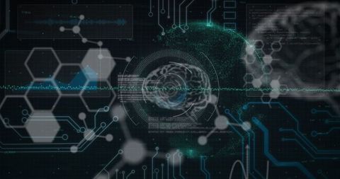 Abstract Digital Interface with Brain and Data Elements - Download Free Stock Images Pikwizard.com