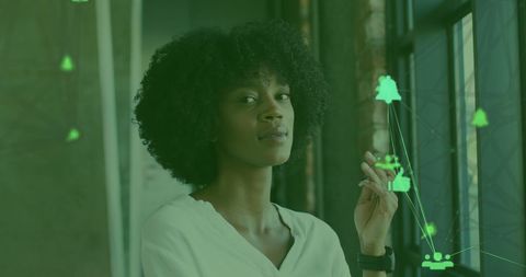 Confident Businesswoman Uses Digital Technology Interface