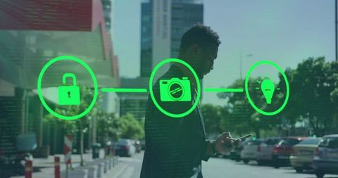 Digital networking and security in business background