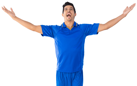 Biracial Sportsman Celebrating Victory on Transparent Background