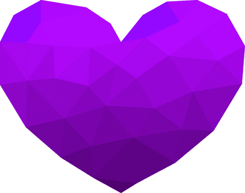 3d geometric purple heart with faceted triangles on transparent background