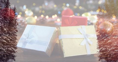 Wintry Holiday Landscape with Christmas Gift Boxes - Download Free Stock Images Pikwizard.com