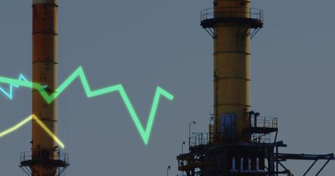 Financial Data Overlay on Industrial Chimneys