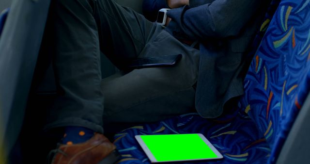 Businessman Sitting on Bus Using Digital Devices with Green Screen Tablet - Download Free Stock Images Pikwizard.com