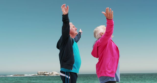 Active Senior Couple Enjoying Beach Exercise Together - Download Free Stock Images Pikwizard.com